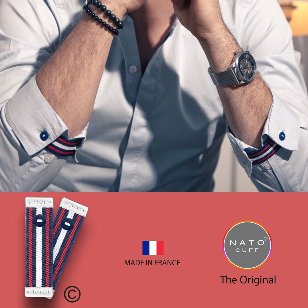The Original Shirt Cuff Holder MADE IN FRANCE Nato Cuff Stop Rolled Long Sleeves  Shirt pull Them up With Elegance Elastic Anti-slip 