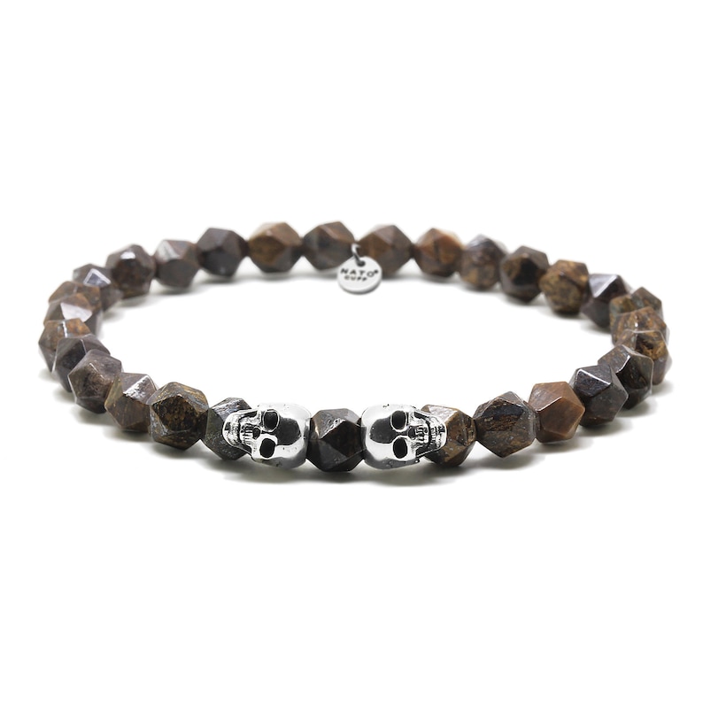 925 Sterling Silver Skull Bracelet, 6mm Pyrite Gemstones Faceted Beads image 9