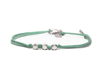 Nato Cuff - 925 Sterling Silver Nylon Double Wrap Bracelet, sliding and adjustable link bracelet