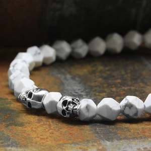 925 Sterling Silver Skull Bracelet, 6mm Pyrite Gemstones Faceted Beads image 6
