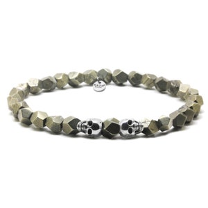 925 Sterling Silver Skull Bracelet, 6mm Pyrite Gemstones Faceted Beads image 3