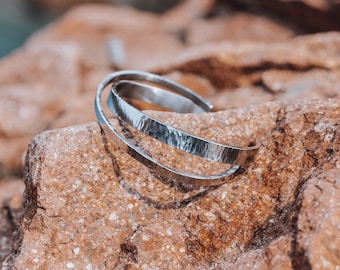 316L Duo Stainless Steel Hammered Cuff Bangle Bracelet