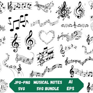 Music Notes SVG Bundle,Music Symbols Svg,Music Notes Cut Files For Cricut,Silhouette,Vector,Music Notes Png Clipart,Digital,Instant Download