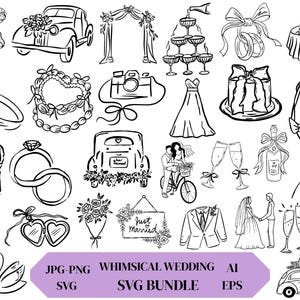 Whimsical Wedding SVG Bundle,Wedding Doodles for Invitation,Menu,Bridal Invites,Hand Drawn Wedding Illustrations,Icons,Digital Download.