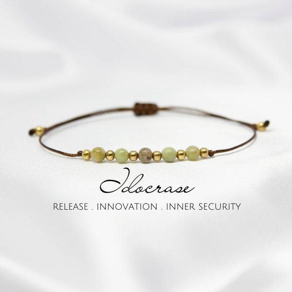 Idocrase bracelet Vesuvianite bracelet Custom cord beaded bracelet for women Green gemstone friendship bracelet Minimalist indie jewelry