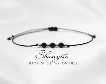 Pulsera Shungite Pulseras de cristal para mujer Joyería personalizada Regalos personalizados Pulsera ajustable de cordón Pulsera de piedras preciosas para hombre en hilo