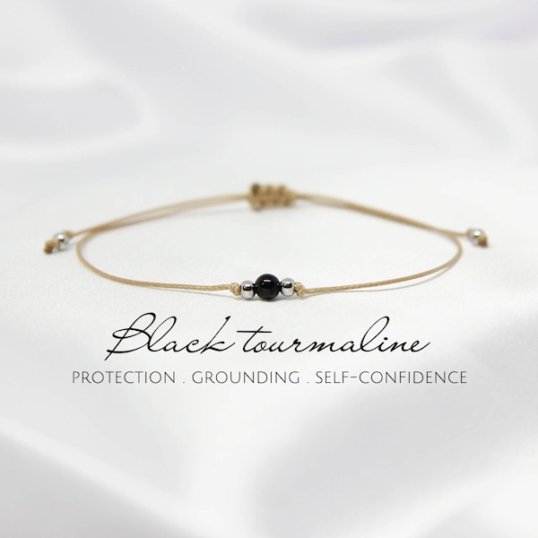 Bracelet en tourmaline noire Octobre, pierre de naissance, bracelet en cristal, bracelets délicats pour femme, chakra racine, bracelet en perles, cadeau pour lui