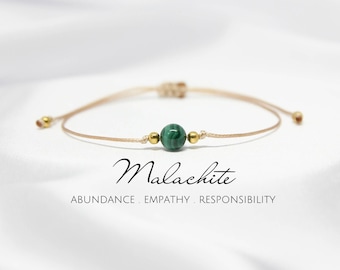 Pulsera de malaquita real de 6 mm para mujer Pulsera de cristal Joyería de malaquita Pulsera de piedra natural Pulsera personalizada Pulsera de cuerda ajustable