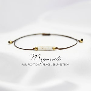 Pulsera de tubo de magnesita para mujer Pulsera curativa de cristal Pulsera para hombre en cordón Pulsera unisex ajustable Cadena boho joyería de magnesita