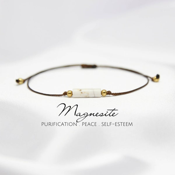 Bracelet tube de magnésite pour femme Bracelet de guérison par les cristaux Bracelet pour homme sur cordon Bracelet unisexe réglable String boho bijoux en magnésite