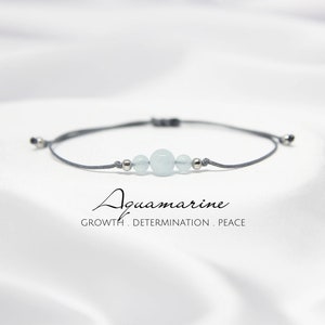 Genuine aquamarine bracelet March birthstone bracelet Aquamarine jewelry Crystals bracelet for women Boho blue stone bracelet on cord
