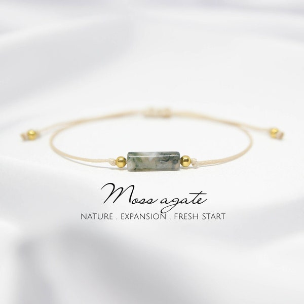 Bracelet en agate mousse verte, cadeau petit ami, bracelet en cristal pour femme, bijoux en agate mousse, bracelet pour homme, bracelet personnalisé ficelle, cadeau fête des pères