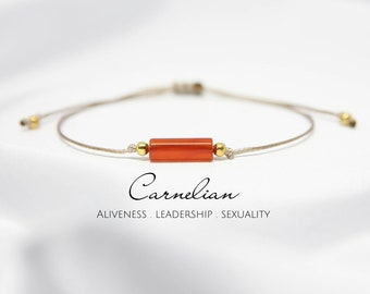 Real carnelian tube bracelet Genuine custom crystal adjustable bracelet on thread Carnelian jewelry July birthstone bracelet