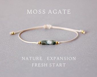 Green moss agate bracelet Boyfriend gift Crystal bracelet for women Moss agate jewelry Mens bracelet String custom bracelet Fathers day gift