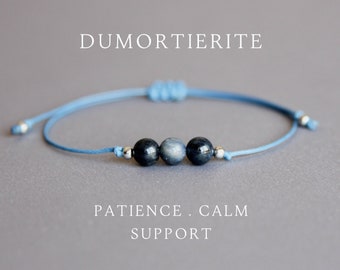 Pulsera de dumortierita Joyería de dumortierita Cuarzo de dumortierita Pulsera de cristal curativo para mujeres Autodisciplina Control Coraje Creatividad