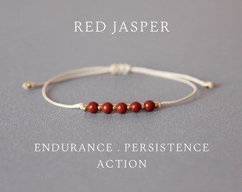 Pulsera de jaspe rojo Joyería de jaspe rojo Pulsera de cristal Pulsera personalizada Regalos personalizados para mujeres Pulsera de cuerda ajustable Mejor regalo de amigo