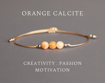 Pulsera de calcita naranja Pulseras para mujer Pulsera de cristal Joyería de calcita Pulsera Boho Joyería de yoga Confianza Energía Motivación