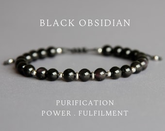 Bracelet en obsidienne noire de qualité AA, bracelet pour homme, bracelet de guérison en cristal d'obsidienne, bijoux en obsidienne noire, cadeaux du 2e anniversaire pour homme