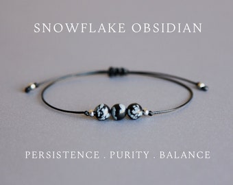 Snowflake obsidian bracelet Thread bracelets for women Crystal bracelet January birthstone jewelry Mens beaded bracelet Capricorn birthstone