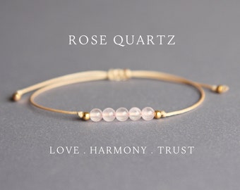 Pulsera de cuarzo rosa de 4 mm Pulseras para mujer Joyería de cuarzo rosa Pulsera curativa de cuarzo aura Pulsera de amor propio Pulsera de relación