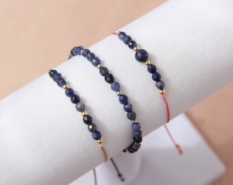 Conjunto de 3 pulseras de sodalita Pulseras de cristal personalizadas Pulsera de piedras preciosas azules Conjunto de joyas personalizadas Joyería hecha a mano Pulseras ajustables