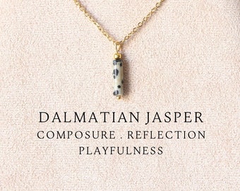 Dalmatian jasper tube necklace Dainty crystal necklace Dalmatian jasper jewelry 30th birthday gift for women Handmade jewelry