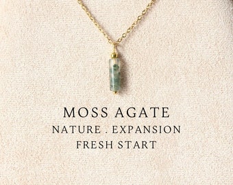 Moss agate necklace Moss agate jewelry Moss agate pendant Crystal necklace Virgo necklace 45th birthday gift for women