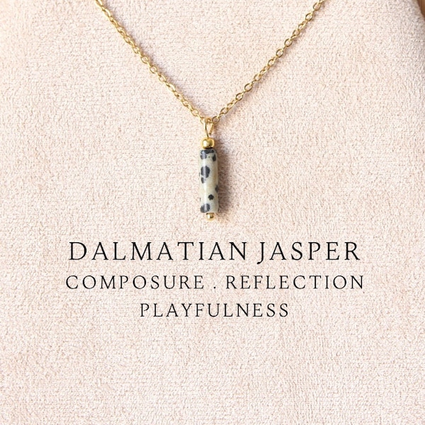 Dalmatian jasper tube necklace Dainty crystal necklace Dalmatian jasper jewelry 30th birthday gift for women Handmade jewelry