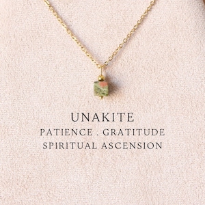 Square unakite necklace Crystal jewelry Dainty necklace Unakite choker Heart chakra Virgo zodiac Patience Gratitude Spiritual gifts