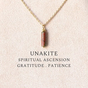 Tube unakite crystal necklace for women Unakite jewelry Gold filled necklace Sterling silver necklace