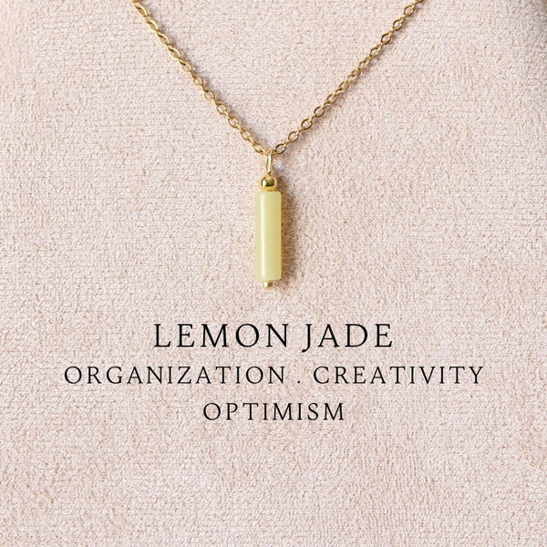 Collier en jade citron Pendentif en jade jaune Collier en cristal Superposition de collier Bijoux en cristal Cadeau d'anniversaire pour femme Collier personnalisable