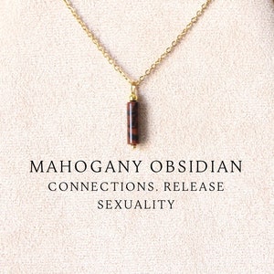 Mahogany obsidian tube necklace Dainty crystal necklace Mahogany obsidian jewelry Christmas gifts for women