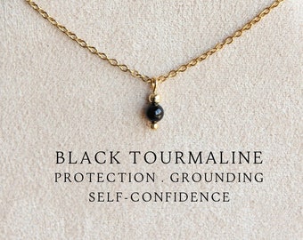 Black tourmaline necklace Crystal necklace Black tourmaline jewelry October birthstone jewelry Cute tiny tourmaline School psychologist gift