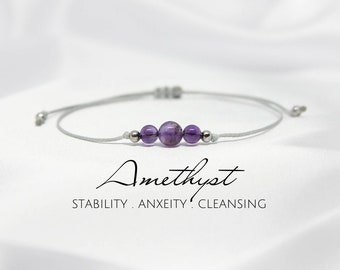 Amethyst bracelet Crystal bracelet February birthstone bracelet Handmade jewelry Beach jewelry Surfer bracelet Custom cord hippie bracelet