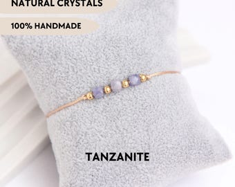 Pulsera de tanzanita facetada cúbica Pulsera de cristal azul Joyería de tanzanita Regalo de cumpleaños número 21 para ella Pulsera hippie de cordón Pulsera personalizada