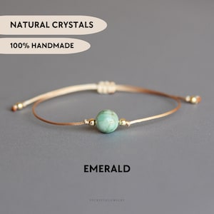 Pulsera de esmeraldas verdes Pulsera de cristal Pulsera de piedra natal de mayo Pulsera de piedras preciosas para uso diario Pulsera minimalista personalizada Pulsera ajustable
