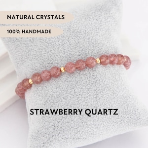 Strawberry quartz beaded bracelet Crystal bracelet Custom gemstone bracelet Personalized gift for her Handmade jewelry Gifts for Grandma