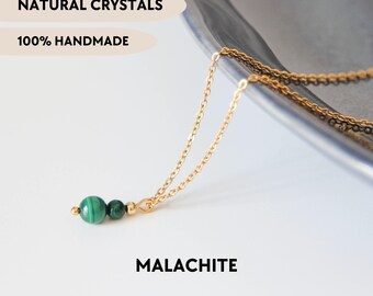Natural malachite necklace Pendant crystal necklace Gemstone necklace Green stone necklace Custom dainty necklace Chain necklace for women