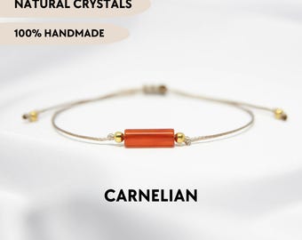 Carnelian tube bracelet Natural crystal custom bracelet on string Red gemstone jewelry Minimalist stone bracelet Best friend birthday gift