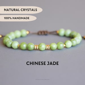 Chinese green jade bracelet Handmade mens nephrite bracelet Natural crystal Jadeite Nephrite healing jewelry Good luck Wealth Harmony Wisdom