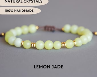 Custom lemon jade bracelet Crystal beaded bracelet on cord Boho adjustable gemstone bracelet Birthday gift for sister Natural stone jewelry