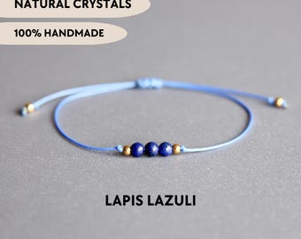 Lapis lazuli bracelet Beaded blue bracelet Gemstone bracelet Natural delicate crystal jewelry gift Stone boho dainty bracelet on string