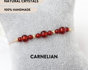 Pulsera de cornalina Pulsera de cristal boho natural Piedra de nacimiento de julio Joyería curativa hecha a mano Pulsera de piedra roja Chakra sacro Regalo personalizado
