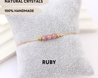 Delicate ruby bracelet Custom crystal jewelry Gemstone dainty bracelet adjustable Natural stone bracelet handmade 40th Birthday gift for her