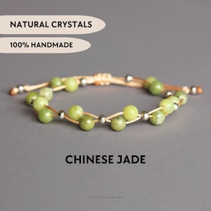 Pulsera de jade chino Pulsera de cristal Pulsera de jade verde Pulsera de cuentas Joyas de jade Pulsera de abundancia trenzada Pulsera de nefrita en capas