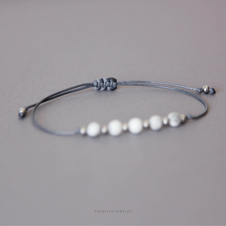 White howlite bracelet Dainty crystal bracelet Custom bracelet gemstone Birthday gift best friend Natural stone jewelry Delicate Adjustable image 7