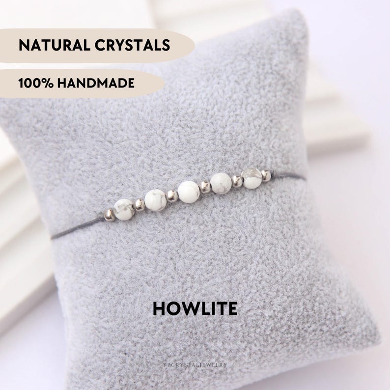 White howlite bracelet Dainty crystal bracelet Custom bracelet gemstone Birthday gift best friend Natural stone jewelry Delicate Adjustable image 1