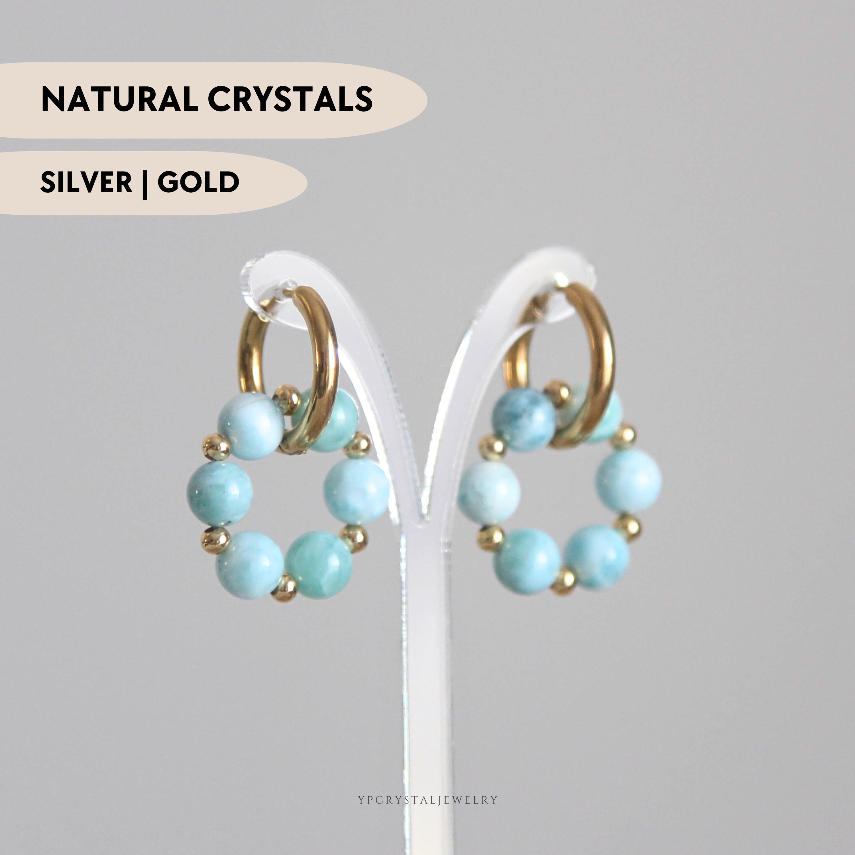 Larimar hoop earrings Blue crystal earrings Handmade gemstone jewelry…