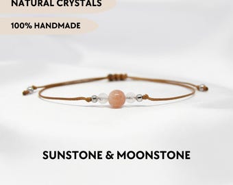 Sunstone and moonstone bracelet Celestial jewelry Gemstone bracelet Natural crystal bracelet Custom beaded bracelet Handmade jewelry gift