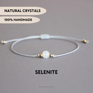 6mm Selenite bracelet for women Crystal jewelry Friendship gift Red string bracelet Gemstone custom bracelet Healing energy